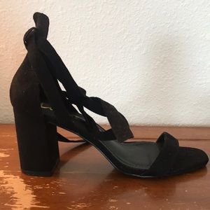 Lulus Alta Black Suede Lace-Up Heels